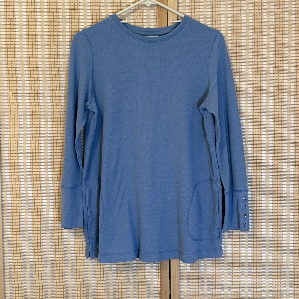 J Jill Top Womens M Top Blue Long Sleeve Round Neck Stretch Casual Base Pockets